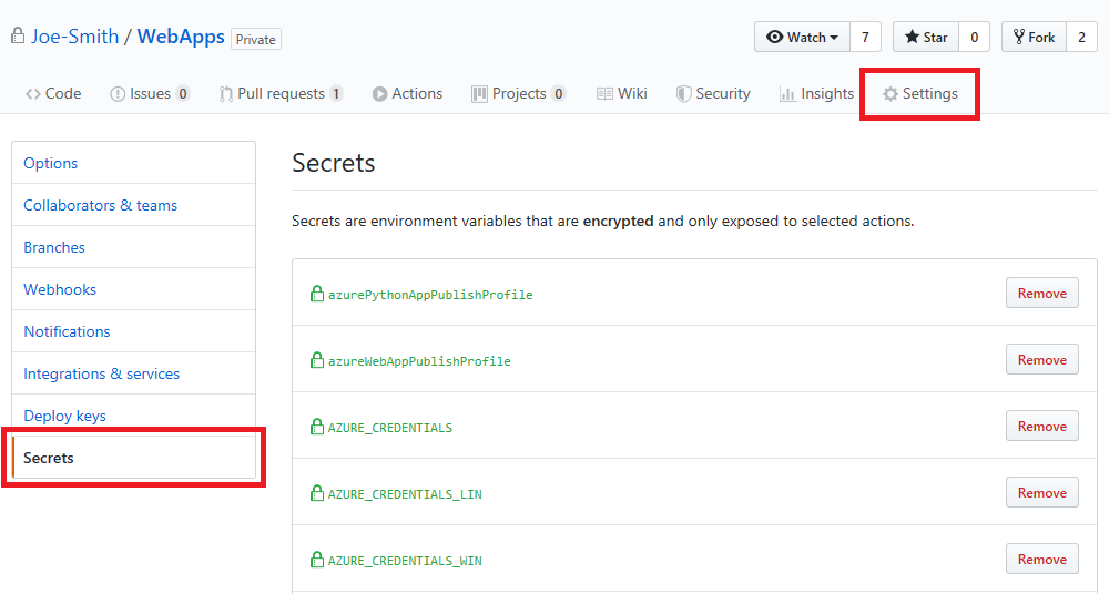 Add a secret on GitHub