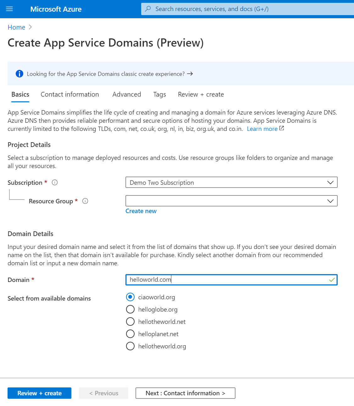 App Service Domain