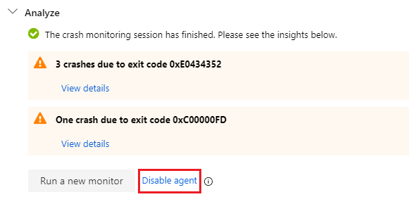 Crash Monitoring disable agent