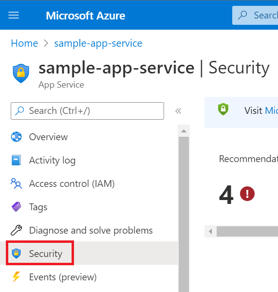 App Service Security blade